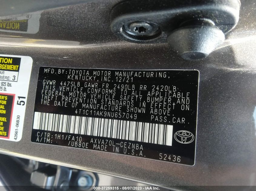 2022 TOYOTA CAMRY LE - 4T1C11AK9NU657049