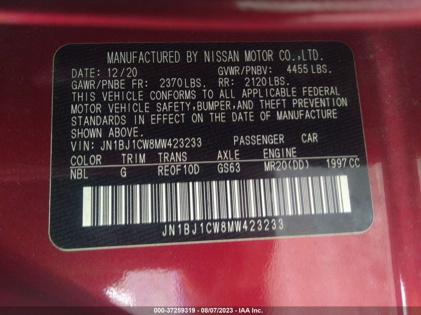 2021 NISSAN ROGUE SPORT SL - JN1BJ1CW8MW423233