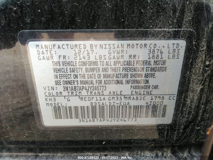 2018 NISSAN SENTRA SV - 3N1AB7AP4JY246773