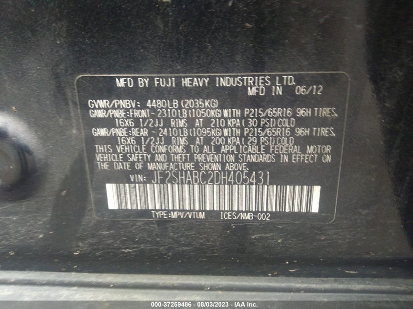 2013 SUBARU FORESTER 2.5X - JF2SHABC2DH405431