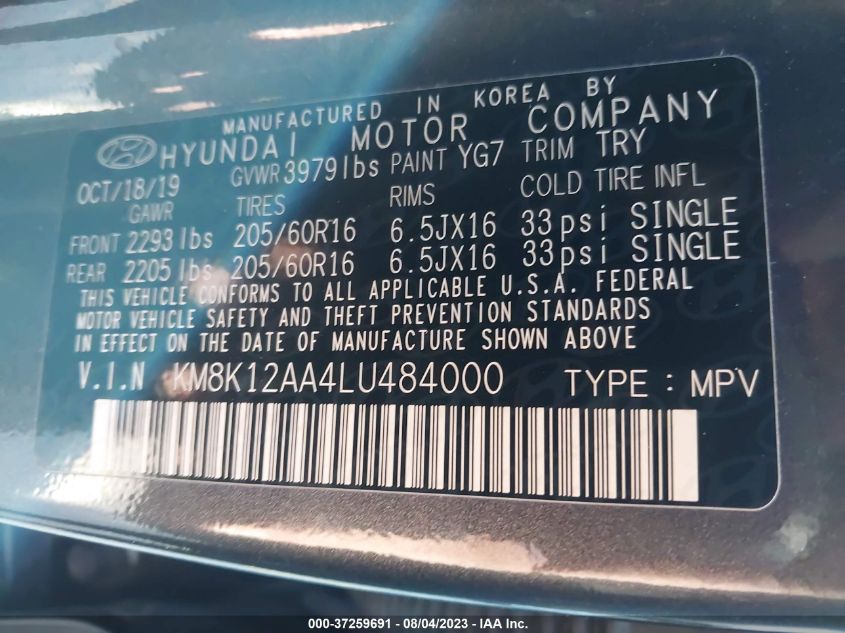 2020 HYUNDAI KONA SE - KM8K12AA4LU484000