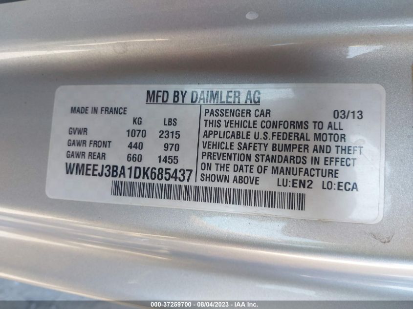 2013 SMART FORTWO PURE/PASSION - WMEEJ3BA1DK685437
