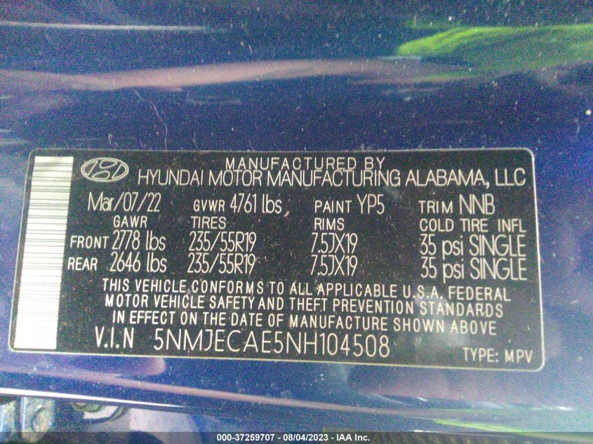 2022 HYUNDAI TUCSON LIMITED - 5NMJECAE5NH104508