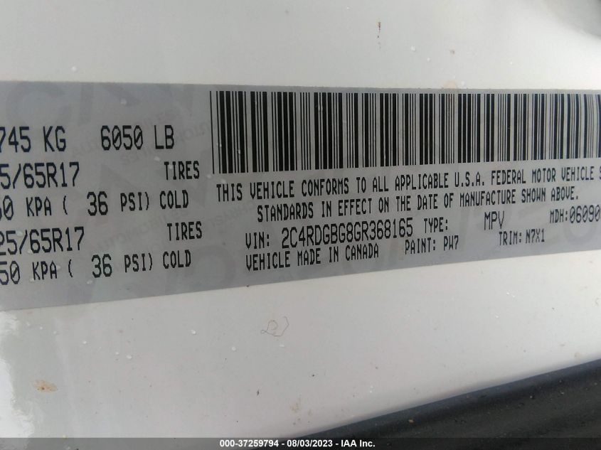 2016 DODGE GRAND CARAVAN SE PLUS - 2C4RDGBG8GR368165