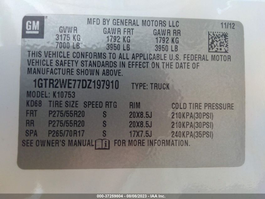 2013 GMC SIERRA 1500 SLT - 1GTR2WE77DZ197910