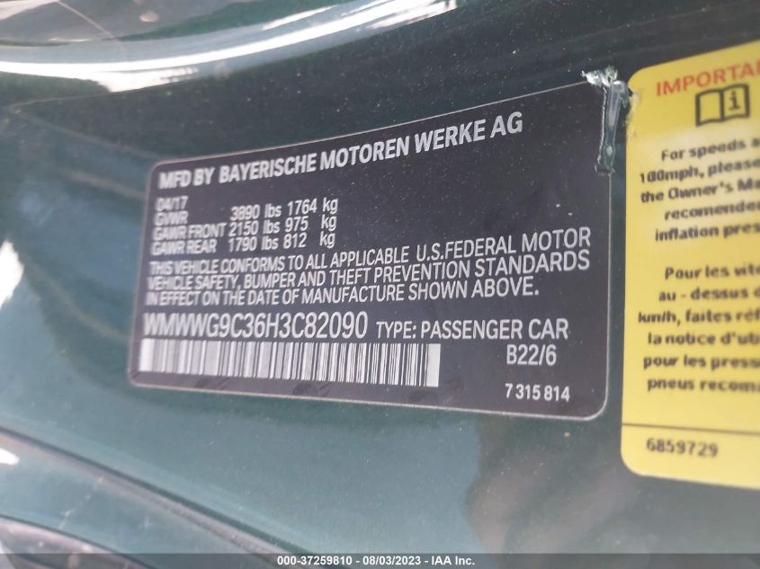 2017 MINI CONVERTIBLE COOPER S - WMWWG9C36H3C82090
