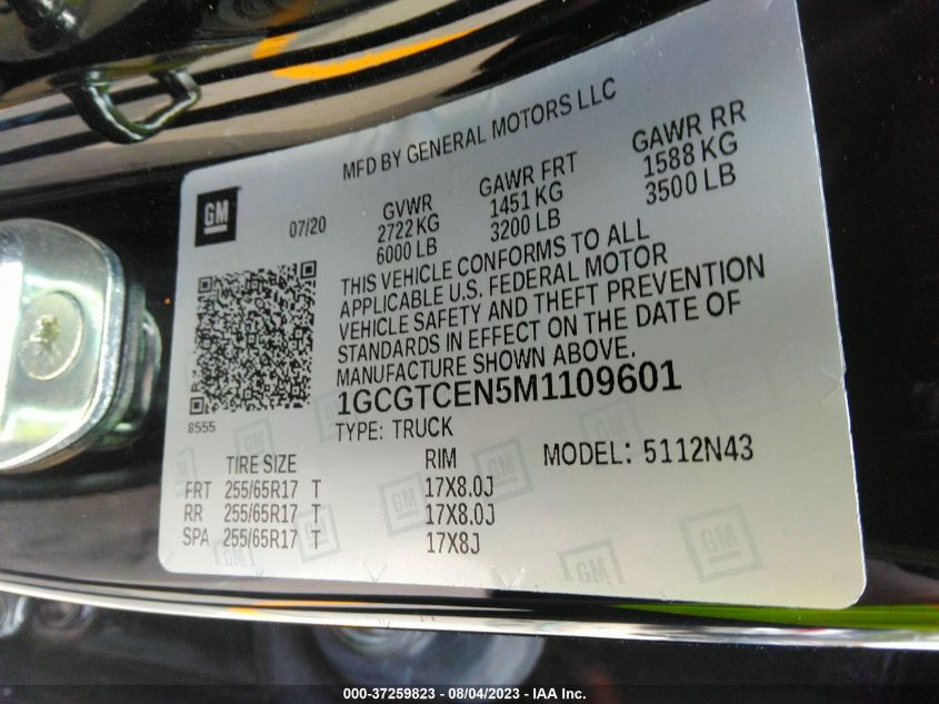 2021 CHEVROLET COLORADO LT - 1GCGTCEN5M1109601