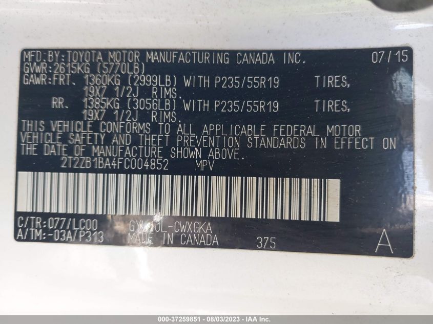 2015 LEXUS RX 450H - 2T2ZB1BA4FC004852