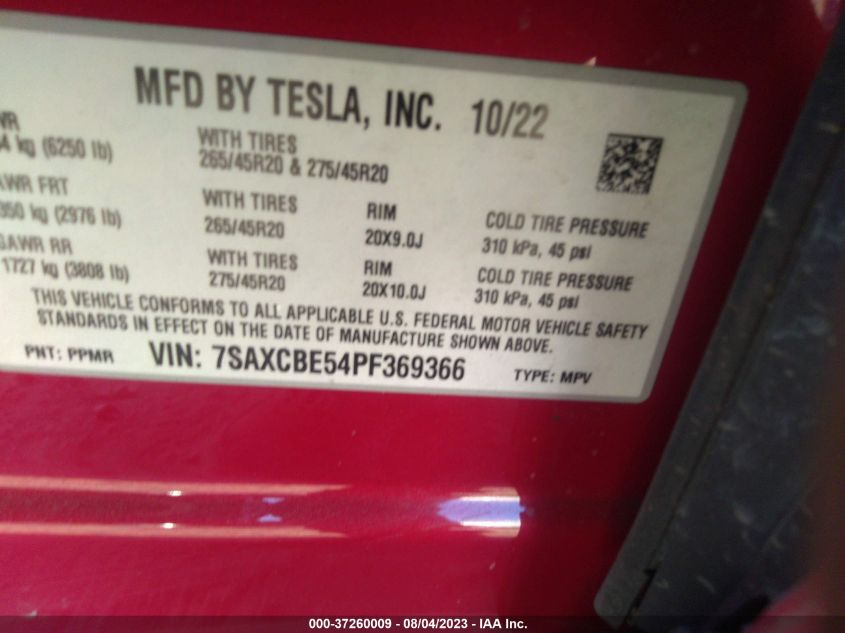 7SAXCBE54PF369366 Tesla Model X  9