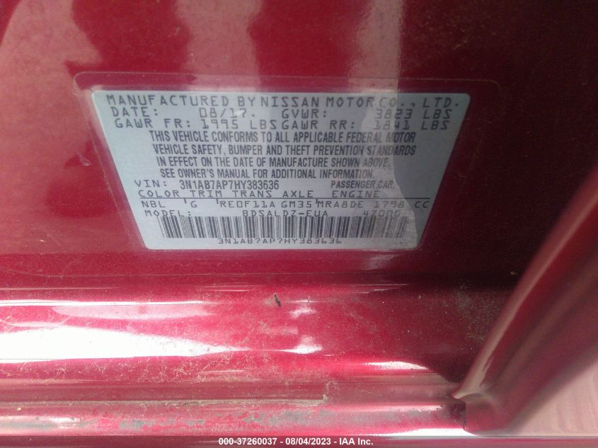 2017 NISSAN SENTRA SV - 3N1AB7AP7HY383636