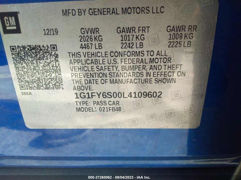 2020 CHEVROLET BOLT EV LT - 1G1FY6S00L4109602