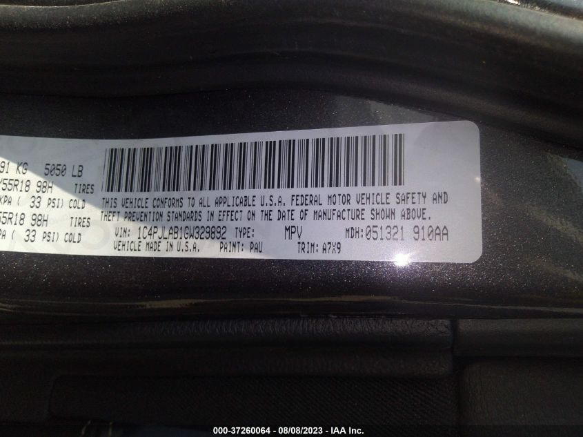 2016 JEEP CHEROKEE - 1C4PJLAB1GW329892