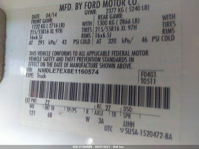 2014 FORD TRANSIT CONNECT XL - NM0LE7EX8E1160574