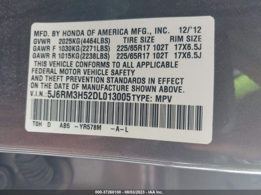 2013 HONDA CR-V EX - 5J6RM3H52DL013005