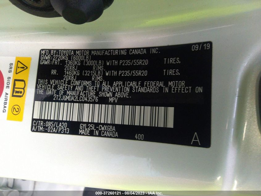2020 LEXUS RX RX 450H - 2T2JGMDA2LC043576