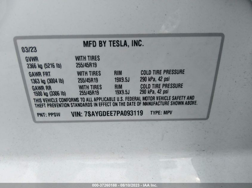 2023 TESLA MODEL Y LONG RANGE - 7SAYGDEE7PA093119