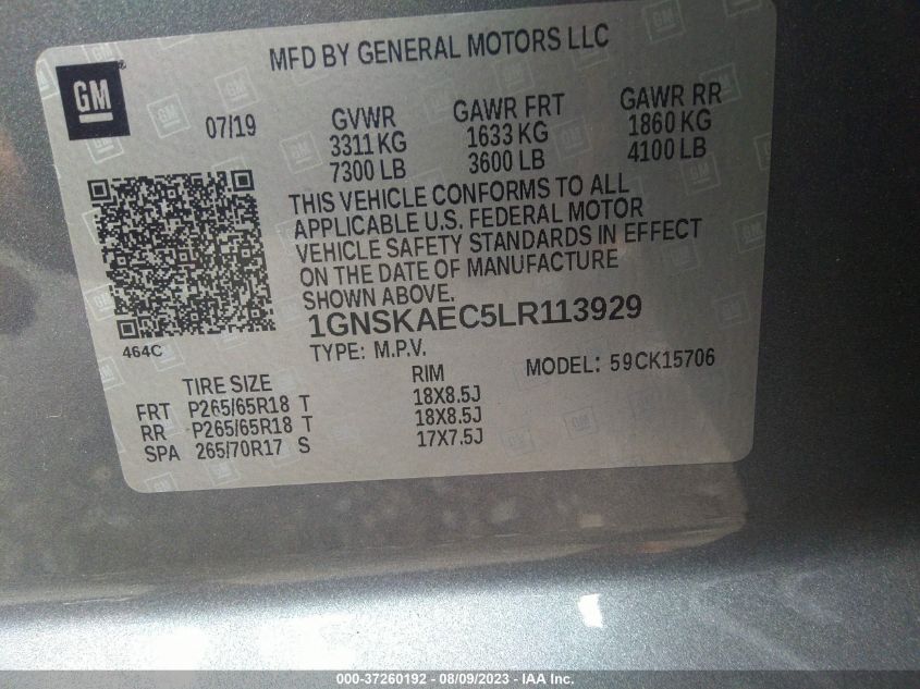 2020 CHEVROLET TAHOE LS - 1GNSKAEC5LR113929