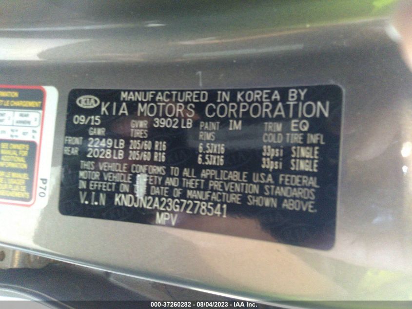 2016 KIA SOUL BASE - KNDJN2A23G7278541