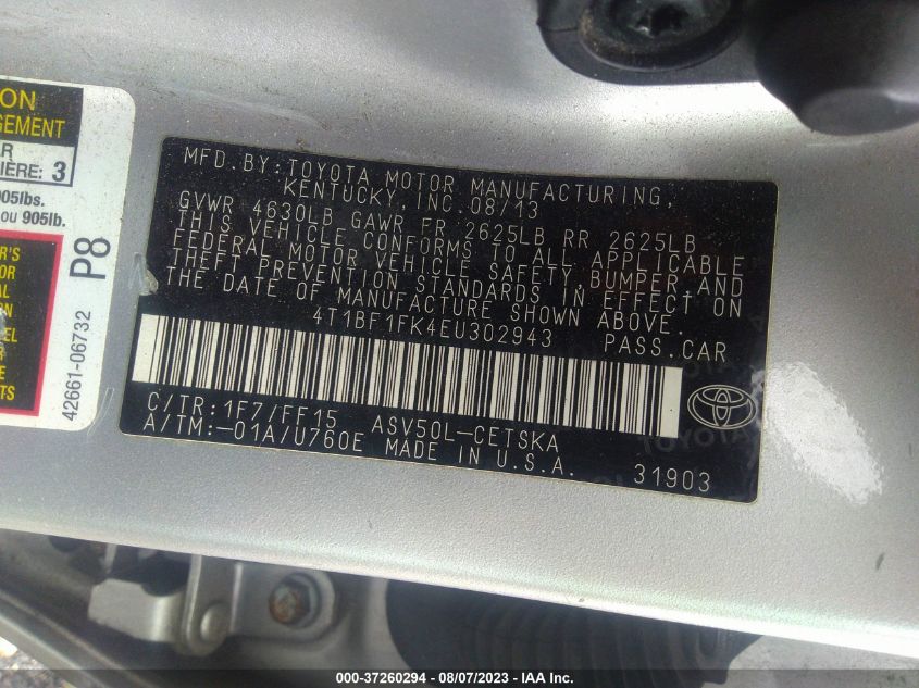 2014 TOYOTA CAMRY L/LE/XLE/SE/SE SPORT - 4T1BF1FK4EU302943