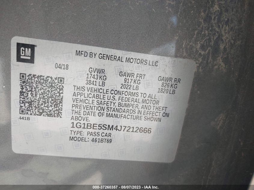 2018 CHEVROLET CRUZE LT - 1G1BE5SM4J7212666