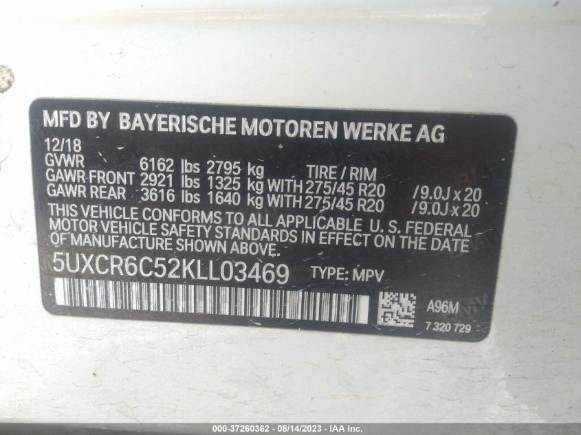 5UXCR6C52KLL03469 2019 BMW X5, photo no. 9