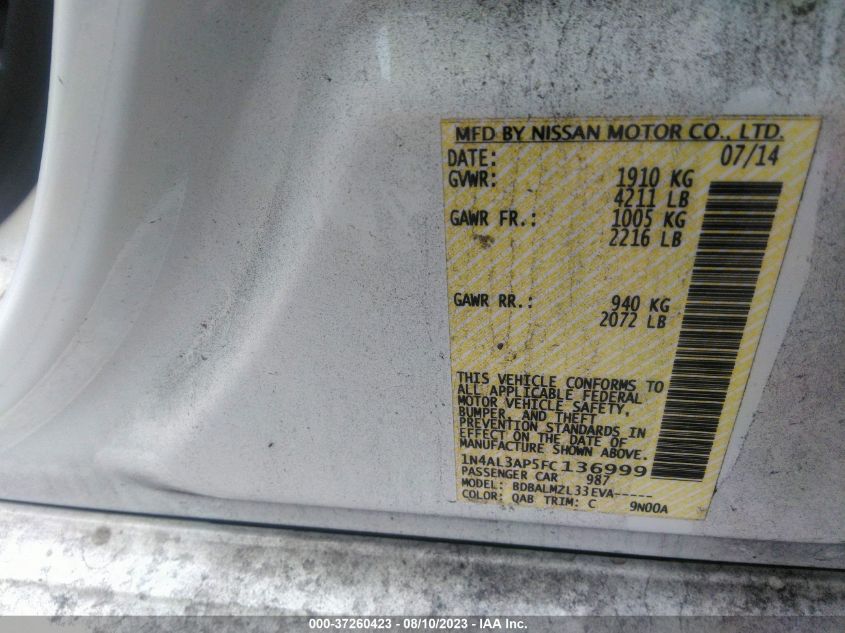 2015 NISSAN ALTIMA 2.5 SV - 1N4AL3AP5FC136999