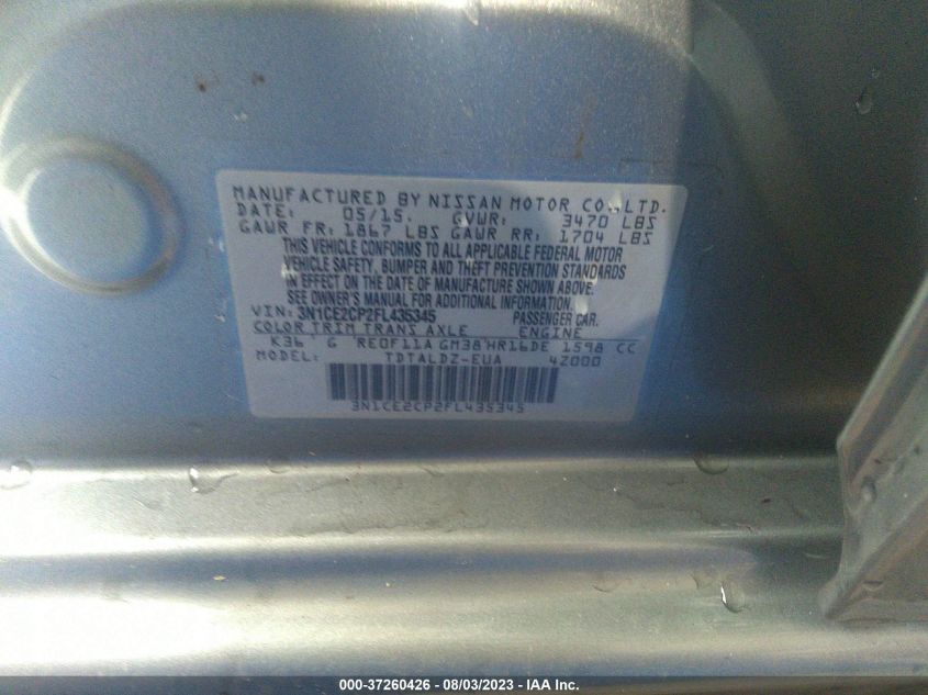 2015 NISSAN VERSA NOTE SV - 3N1CE2CP2FL435345