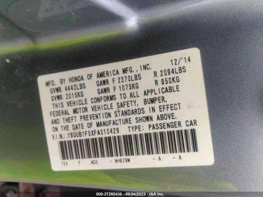 2015 ACURA TLX TECH - 19UUB1F5XFA010429