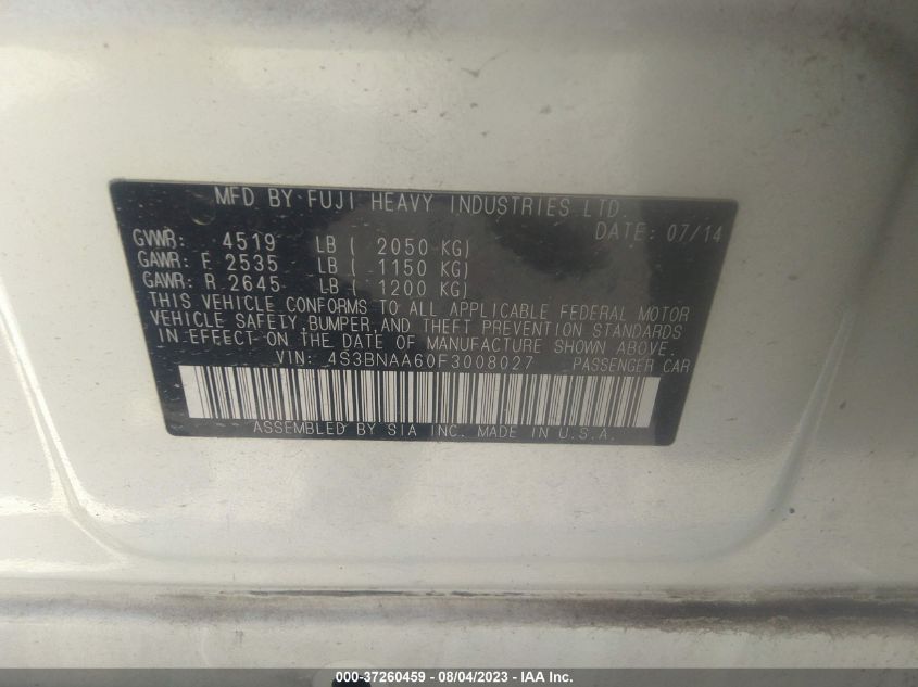2015 SUBARU LEGACY 2.5I - 4S3BNAA60F3008027