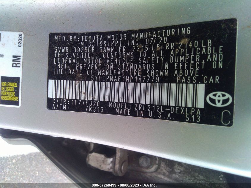 2021 TOYOTA COROLLA LE - 5YFEPMAE1MP147779