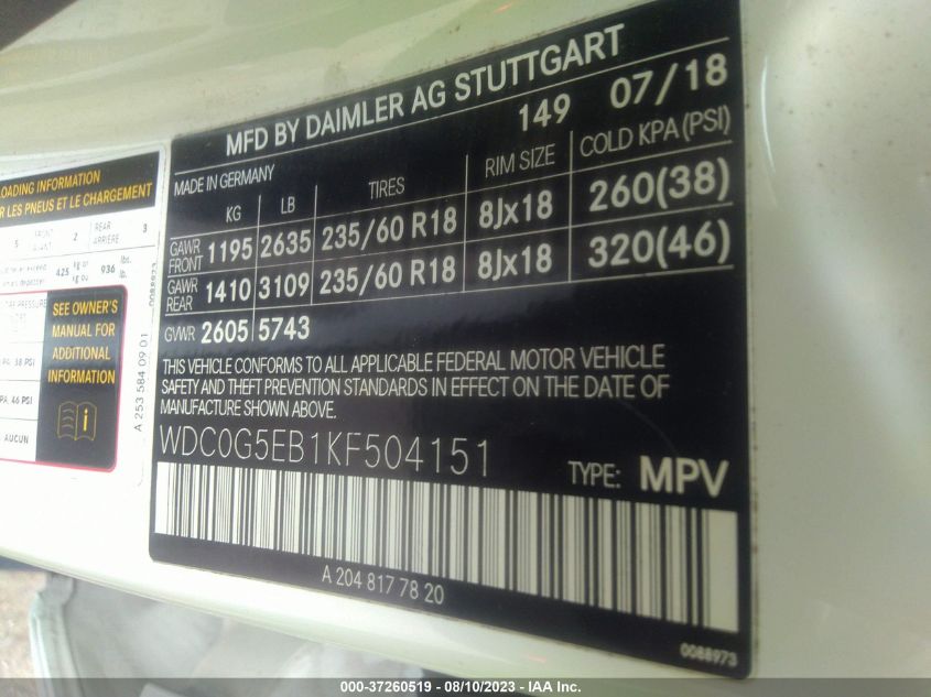 2019 MERCEDES-BENZ GLC GLC 350E - WDC0G5EB1KF504151