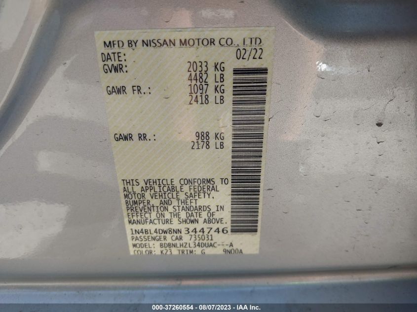 2022 NISSAN ALTIMA SV INTELLIGENT AWD 1N4BL4DW8NN344746