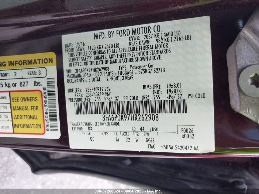 2017 FORD FUSION TITANIUM - 3FA6P0K97HR262908
