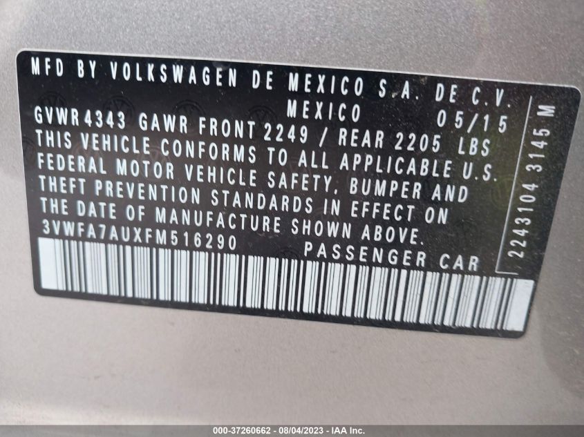 2015 VOLKSWAGEN GOLF SPORTWAGEN TDI S/TDI SE/TDI SEL 3VWFA7AUXFM516290