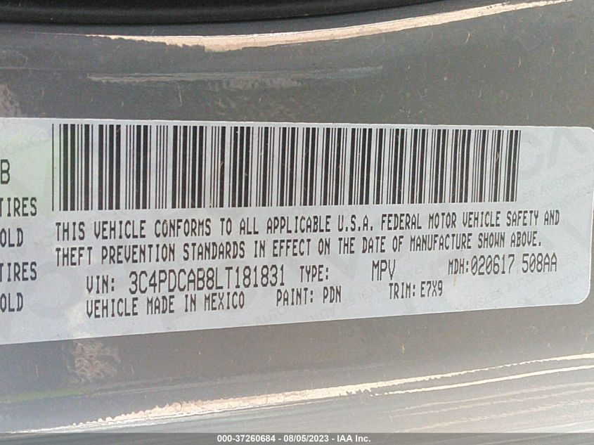 2020 DODGE JOURNEY SE - 3C4PDCAB8LT181831