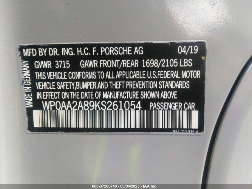 2019 PORSCHE 718 CAYMAN - WP0AA2A89KS261054