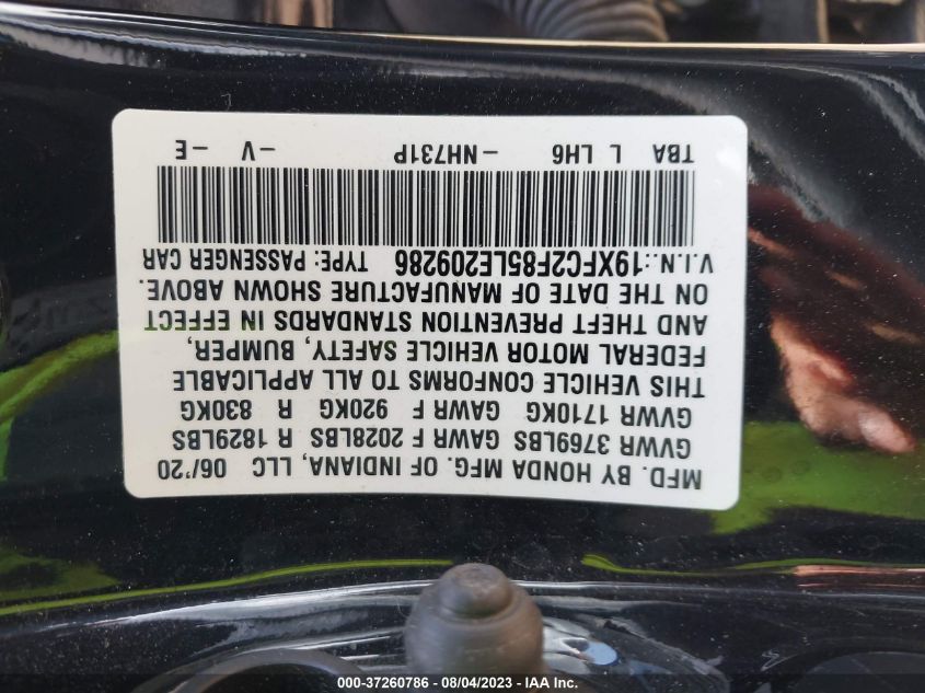2020 HONDA CIVIC SEDAN SPORT - 19XFC2F85LE209286