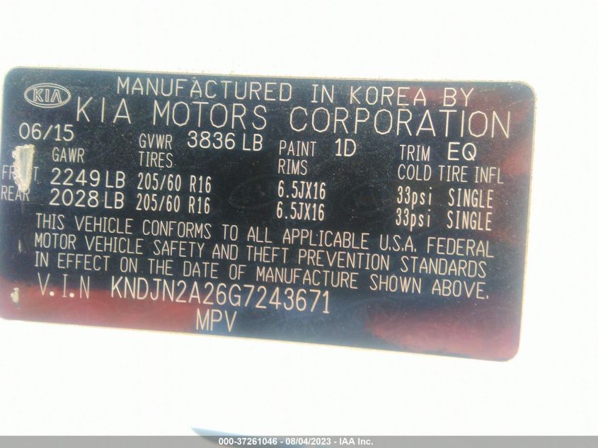 2016 KIA SOUL - KNDJN2A26G7243671