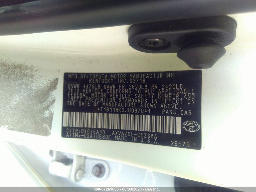 2018 TOYOTA CAMRY LE/SE/XLE/L - 4T1B11HK3JU097041