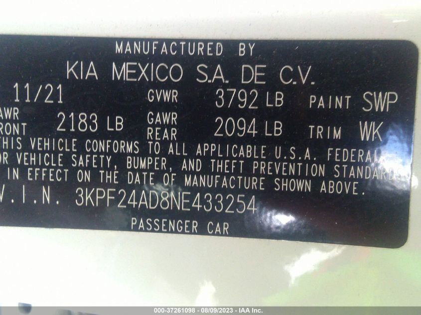 2022 KIA FORTE LXS - 3KPF24AD8NE433254