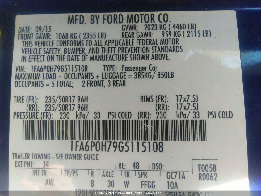 2016 FORD FUSION SE - 1FA6P0H79G5115108