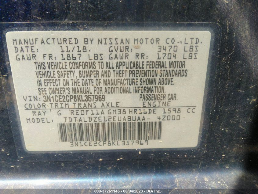 2019 NISSAN VERSA NOTE SV - 3N1CE2CP8KL357969