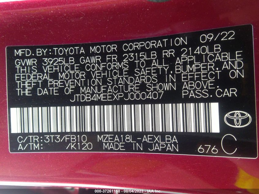 2023 TOYOTA COROLLA LE - JTDB4MEEXPJ000407