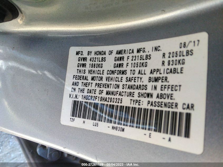 2017 HONDA ACCORD SEDAN SPORT SE - 1HGCR2F19HA290325