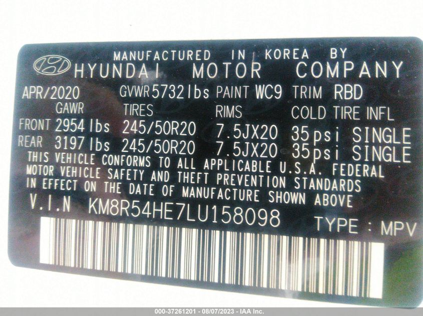 2020 HYUNDAI PALISADE LIMITED - KM8R54HE7LU158098