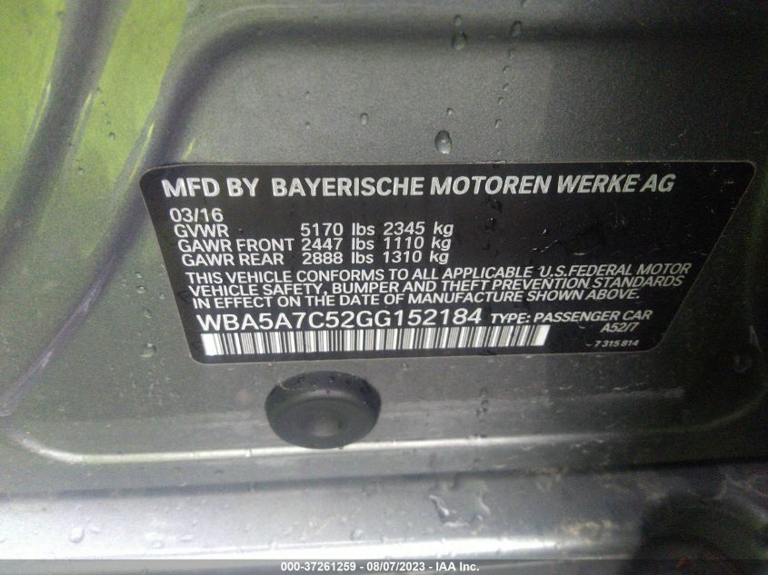 2016 BMW 5 SERIES 528I XDRIVE - WBA5A7C52GG152184