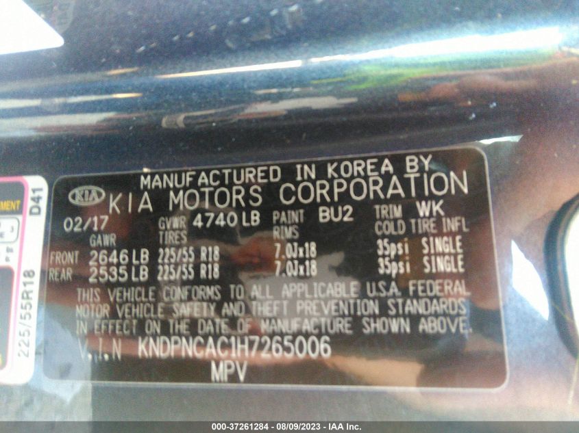 2017 KIA SPORTAGE EX - KNDPNCAC1H7265006