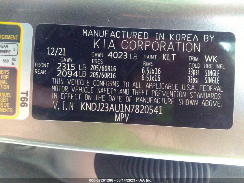 2022 KIA SOUL LX - KNDJ23AU1N7820541
