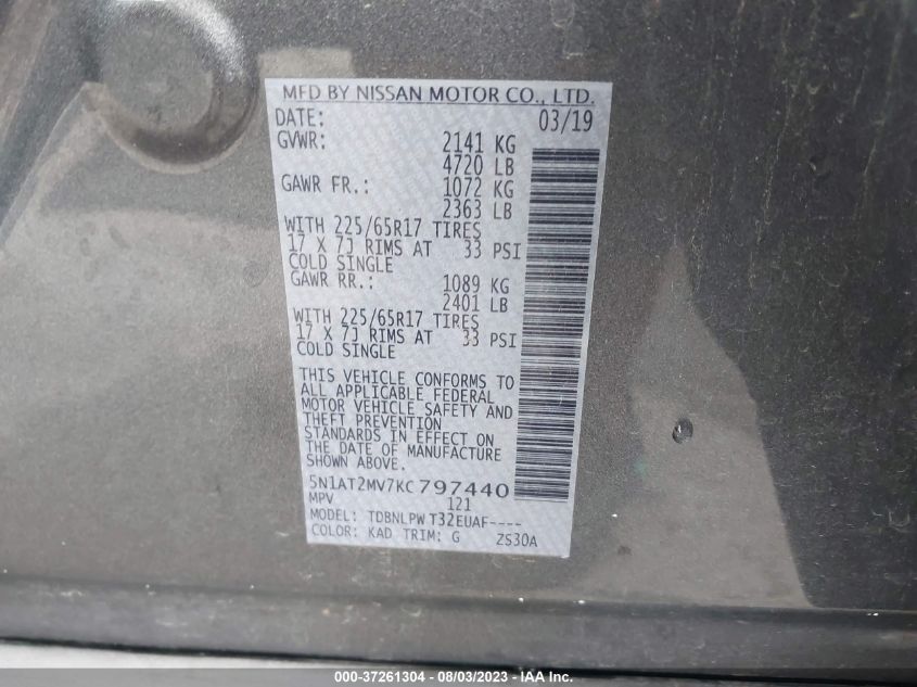 2019 NISSAN ROGUE S/SL/SV - 5N1AT2MV7KC797440