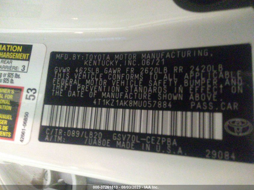 2021 TOYOTA CAMRY V6 - 4T1KZ1AK8MU057884